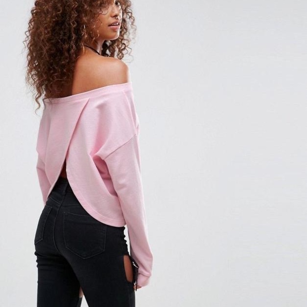 ASOS off the shoulder open back sweatshirt